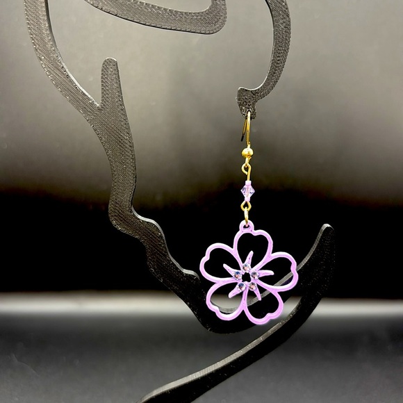 Purple and Gold Flower Earrings - Picture 5 of 6
